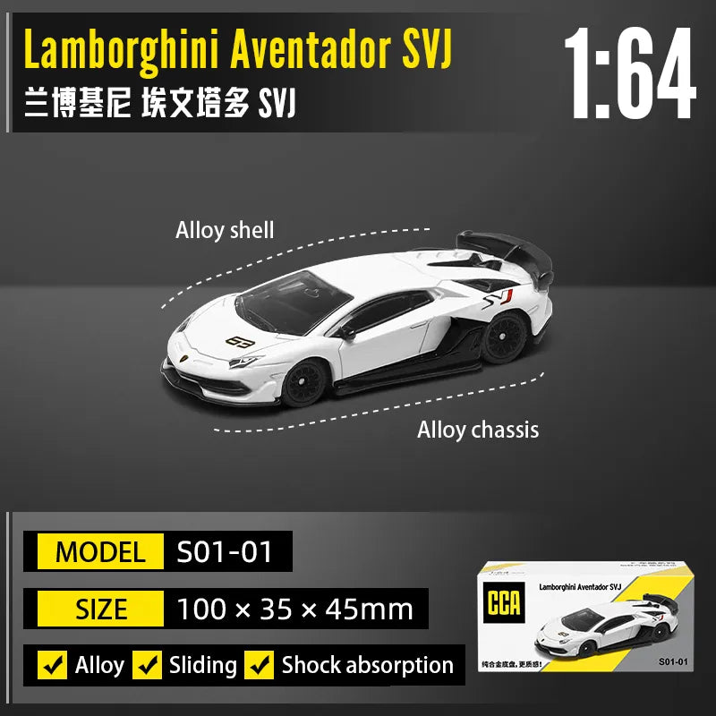 CCA White Lamborghini Aventador SVJ Alloy Die-Cast 1:64 Scale