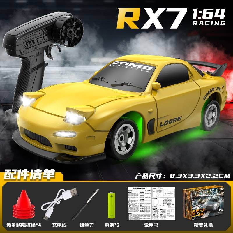 LDRC 1/64 Scale RC Drift Racer Mazda RX7 Remote Control Car Body High-Speed Motor Yellow