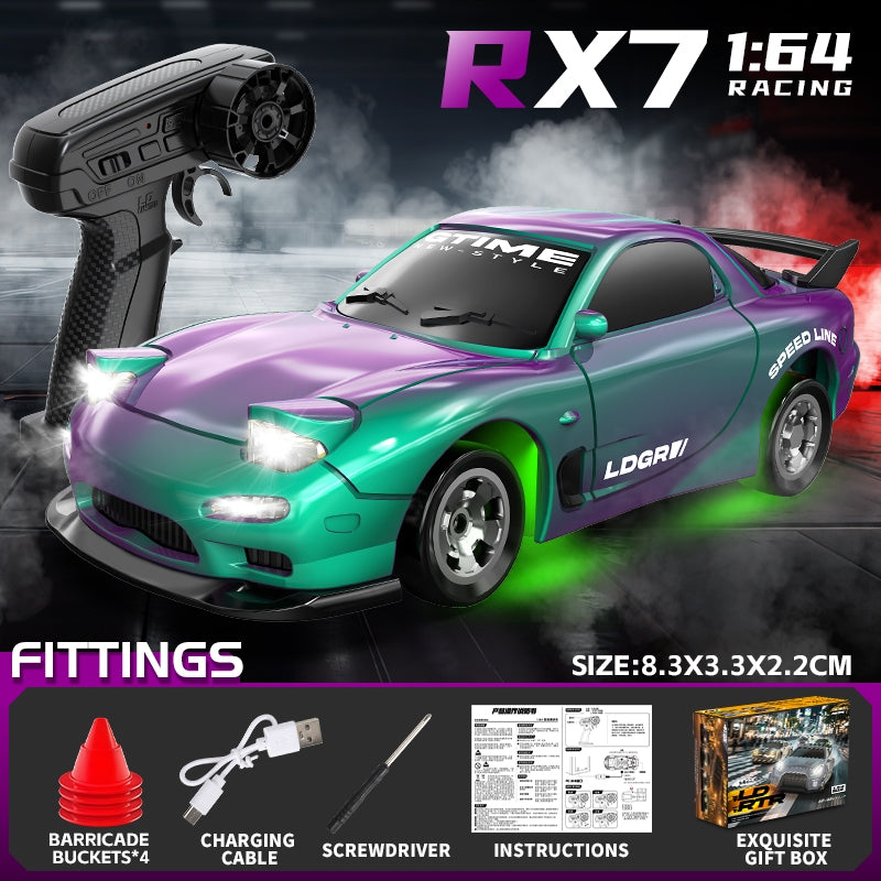 LDRC 1/64 Scale RC Drift Racer Mazda RX7 Body High-Speed Motor Metallic Purple-To-Green Chameleon Paint Finish