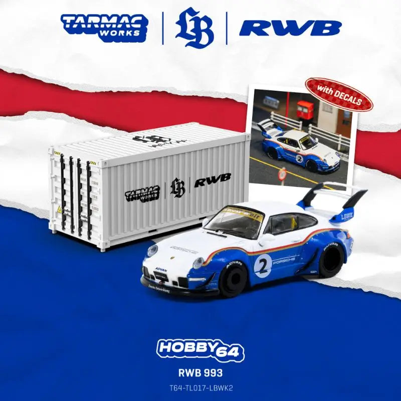 Tarmac Works RWB 993 Porsche 911 Liberty Walk White Blue 1:64 Scale