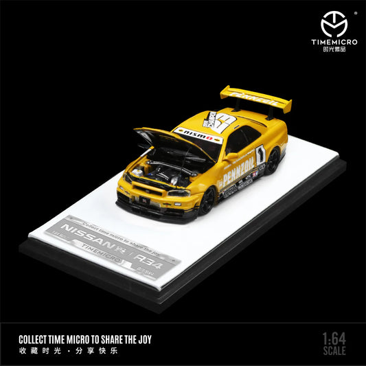Timemicro 1:64 Scale Yellow Skyline GTR R34 Nismo Sports Model