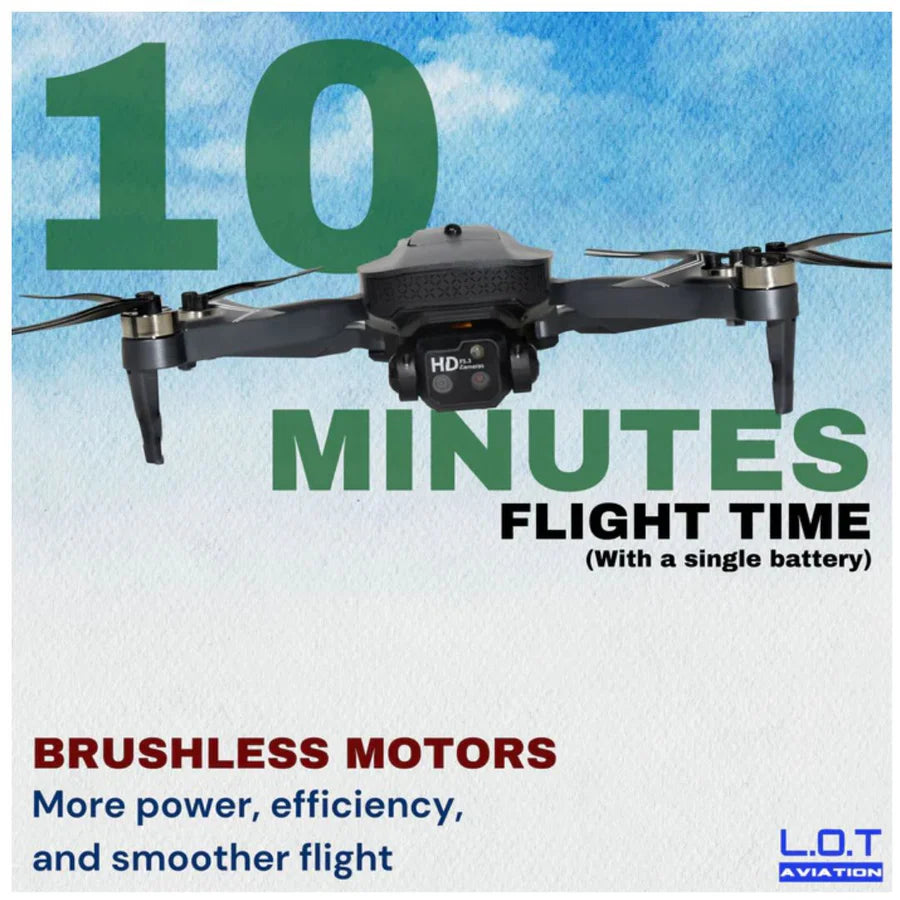 L.O.T Aviation IRIS brushless drone highlighting up to 10 minutes flight time Cocoland Toys