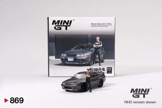 Mini GT 1:64 Nissan Skyline GT-R (R32) Nismo Gunmetal W/ Matsuda Figure Tsugio Matsuda Collection
