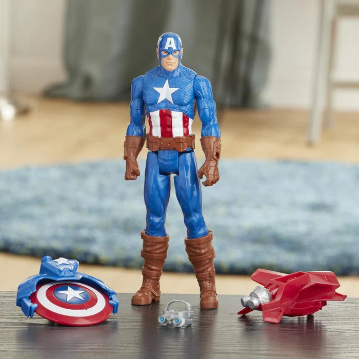 Marvel Avengers Titan Hero Series Blast Gear Captain America, With Launcher, Projectile 2 Accessories