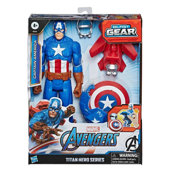 Marvel Avengers Titan Hero Series Blast Gear Captain America, With Launcher, Projectile 2 Accessories