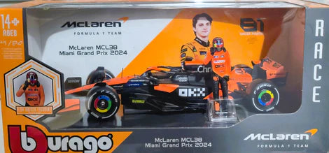 Bburago F1 Mclaren Mcl38 2024 With Driver Figure Oscar Piastri 1/24 Scale Model