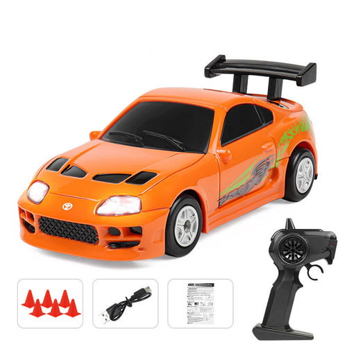 Orange Toyota Supra MK4 mini RC drift car with remote controller and accessories Cocoland Toys
