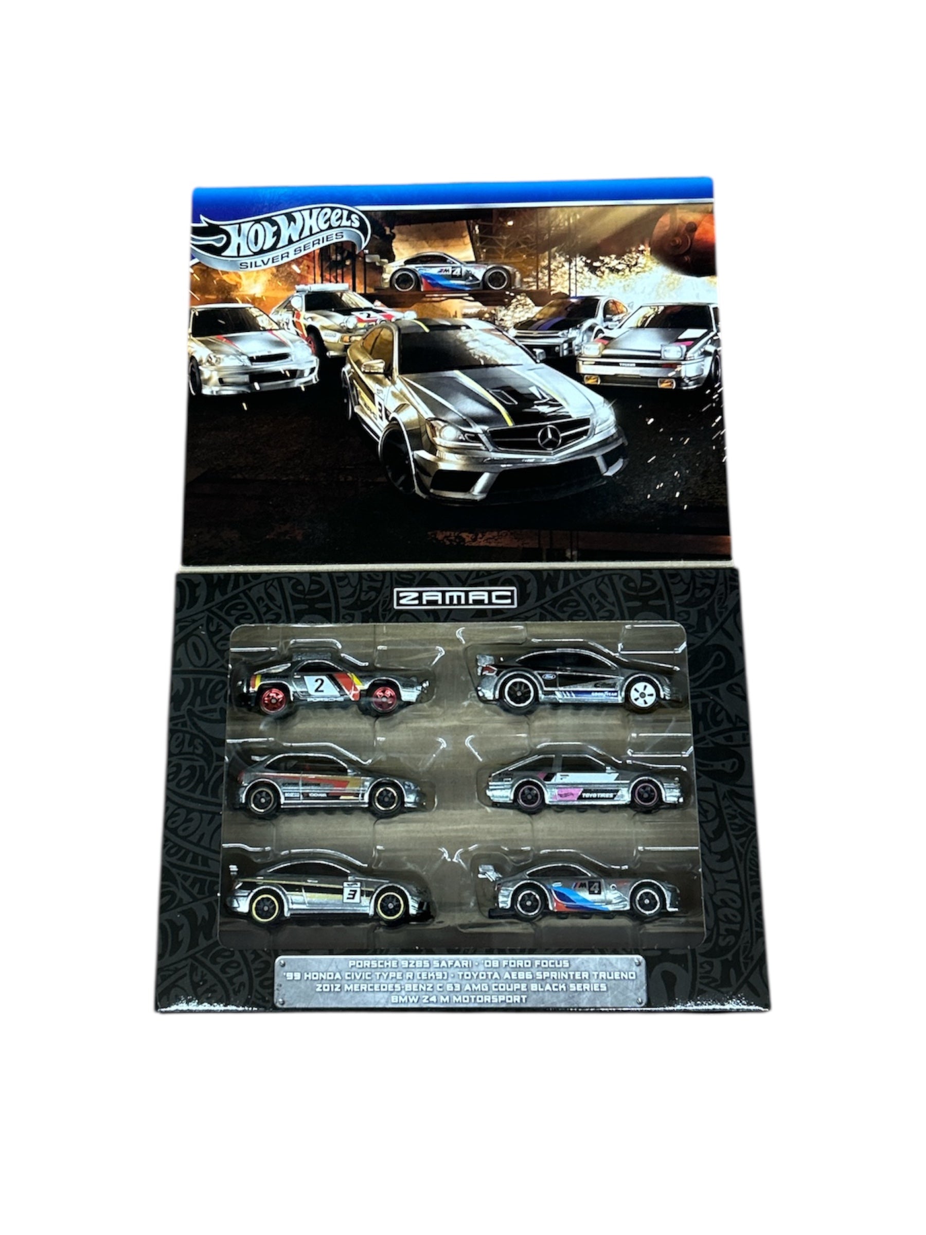 Cocoland Toyz Hot Wheels Silver Series ZAMAC set opened display showing all included collectible die-cast cars