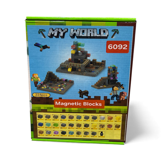 My World" branded magnetic block set, inspired by the popular video game Minecraft.