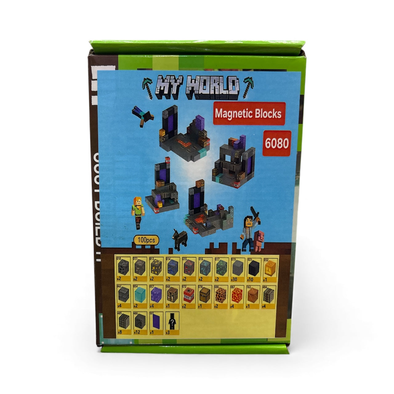 My World" branded magnetic block set, inspired by the popular video game Minecraft.