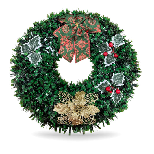 Wreath Sympathy Silks Christmas  with Gold Packages and Holly