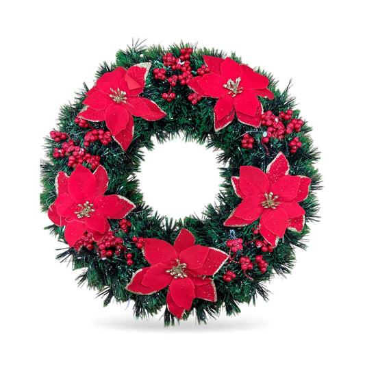 Christmas wreath artificial  features a base of green tinsel or faux pine needles.