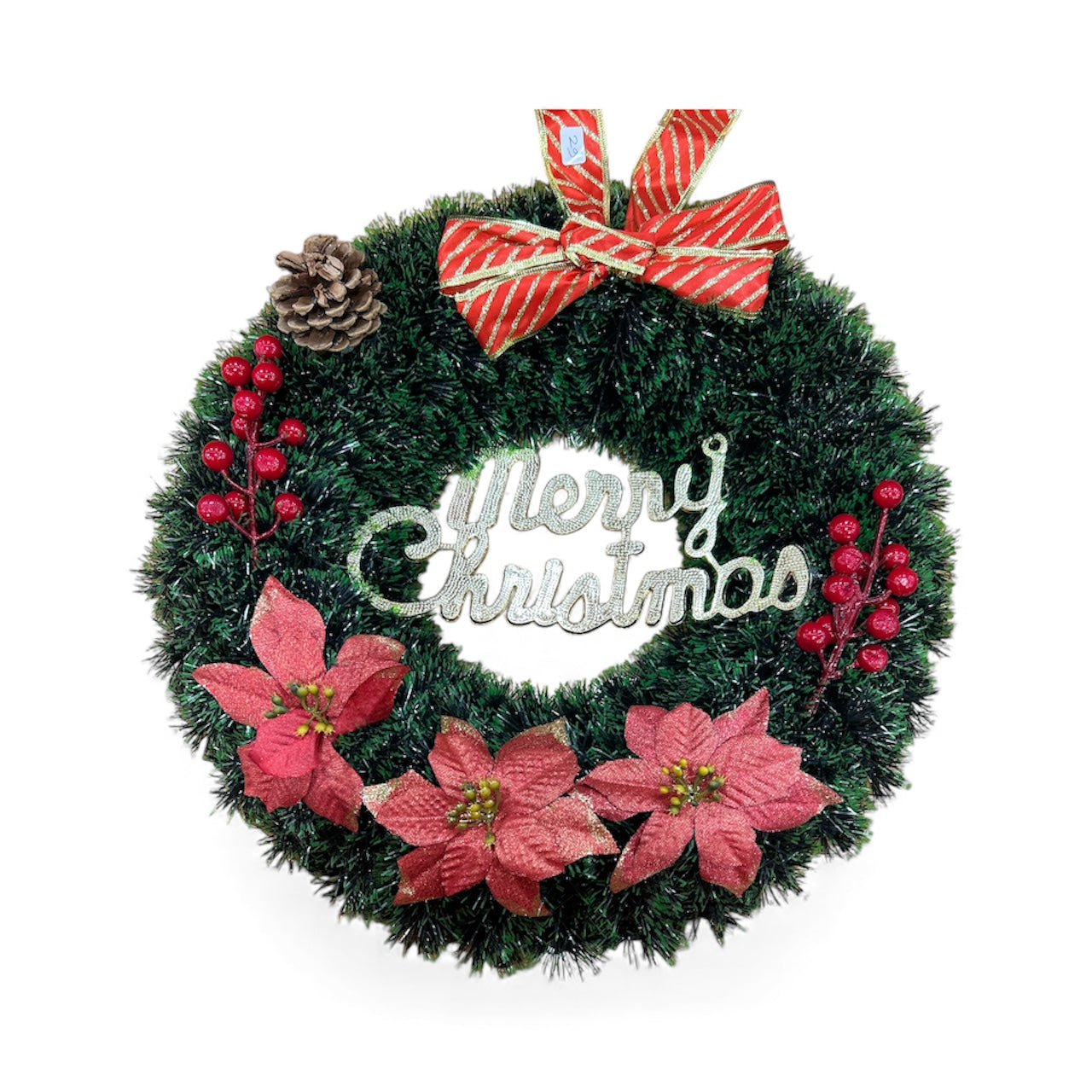 Merry Christmas Floral Wreath with Bow Artificial Red Poinsettia Christmas Wreath