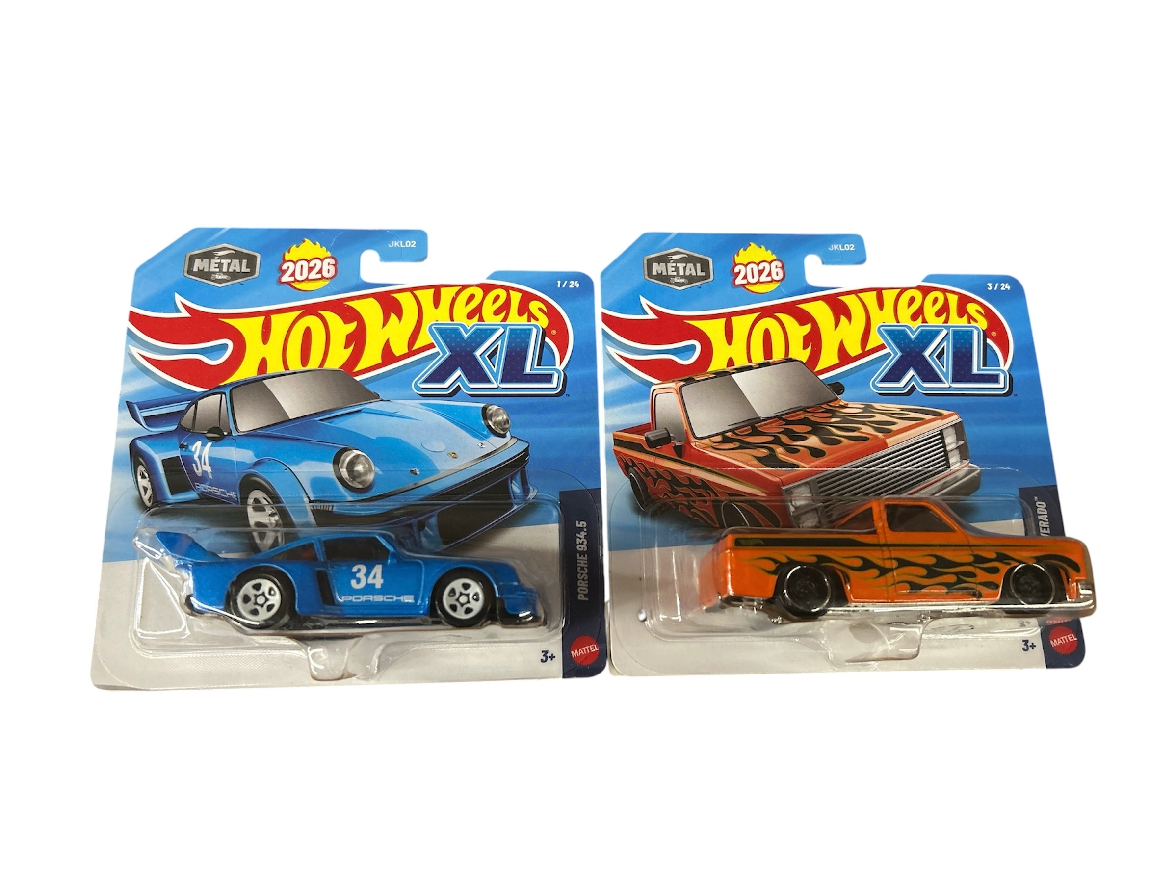 Hot Wheels 2026 XL 1:43 Scale Blue Porsche 934.5 and Orange Chevy Silverado ( Set Of 2 )