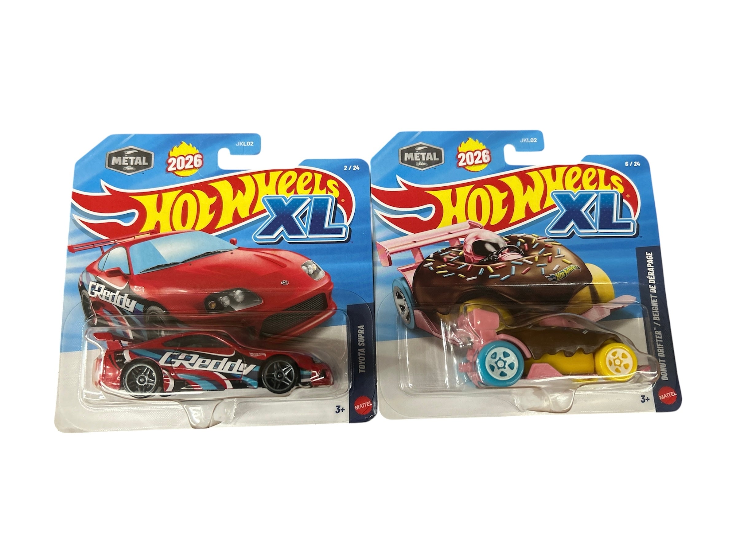 Hot Wheels XL 1:43 Scale Red Toyota Supra and Donut Drifter ( Set Of 2 )