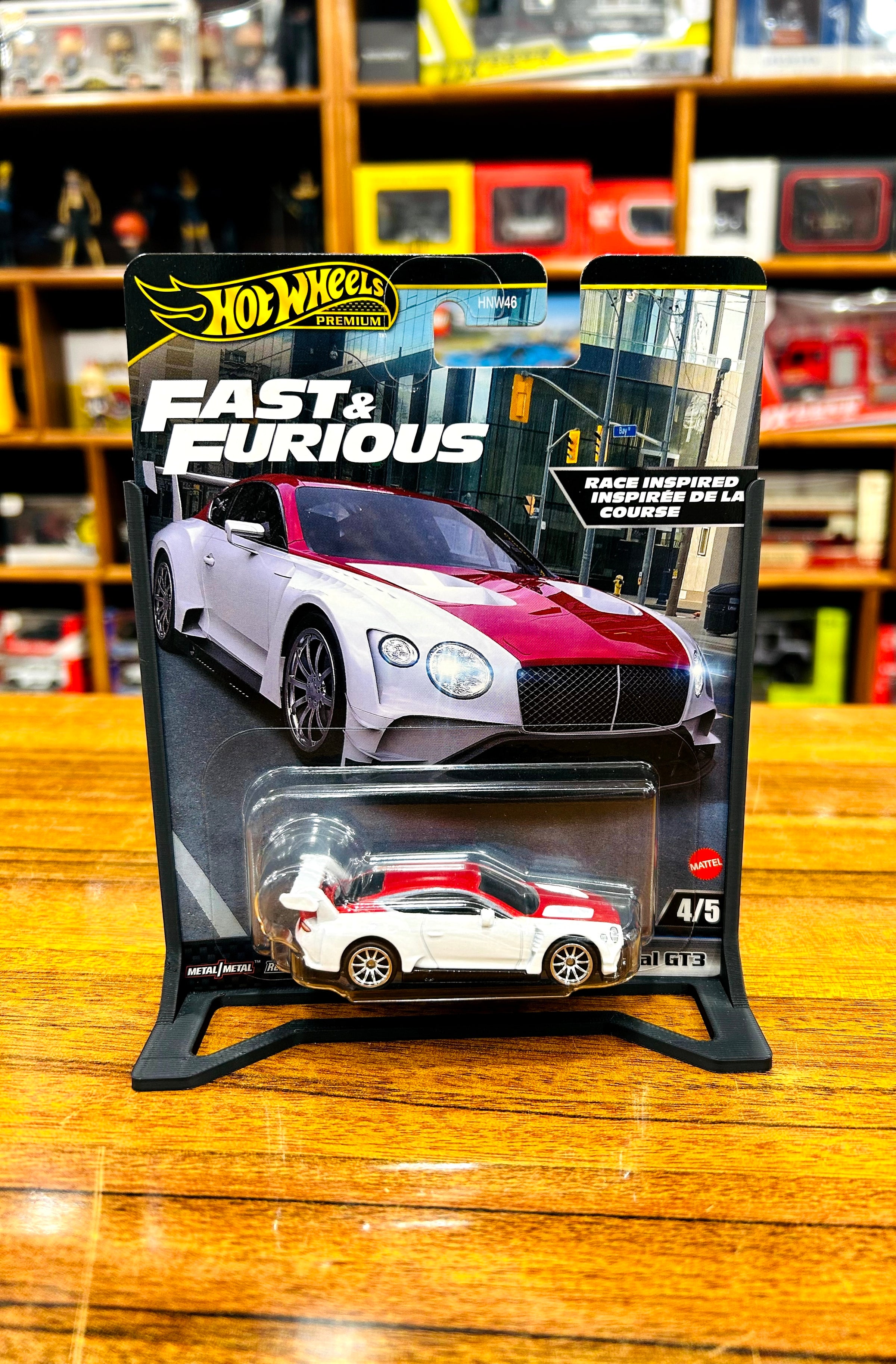 Cocoland Toys Hot Wheels Premium display stand holding a 1:64 carded Hot Wheels collectible for display