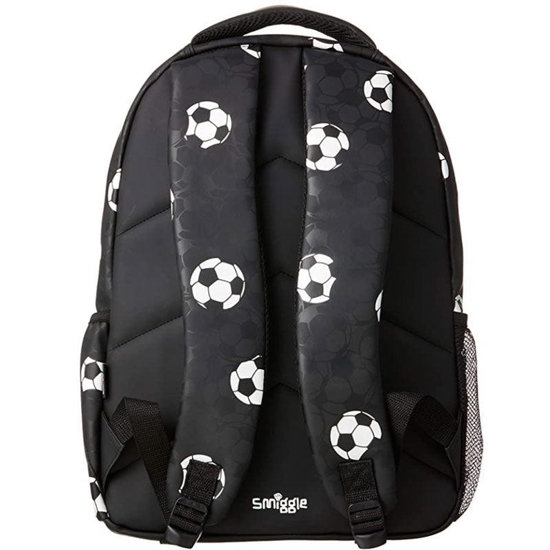 Smiggle Goal Kids Backpack for Boys & Girls with Laptop Compartment and Dual Drink Bottle Sleeves | Football Print