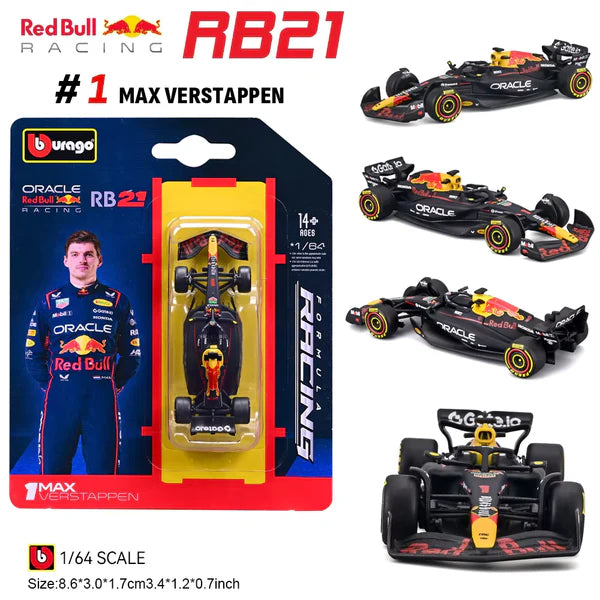 Official Bburago Formula Racing 1:64 Diecast Scale Model - Oracle Red Bull Racing RB21 1 Max Verstappen Card