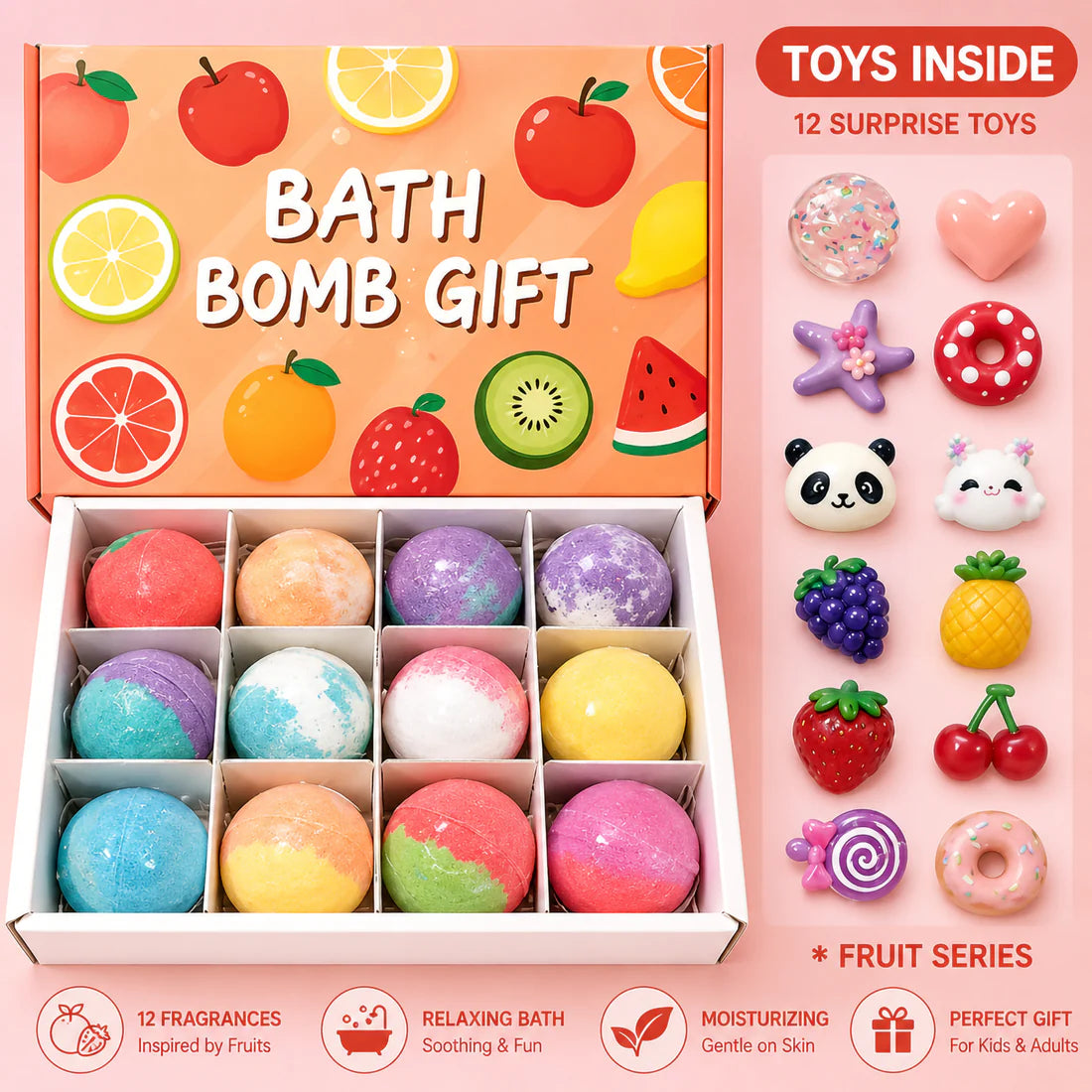 Bath Bombs Fruit-Scented fizzies Gift (12 Surprise Toy Inside) Bathbombs