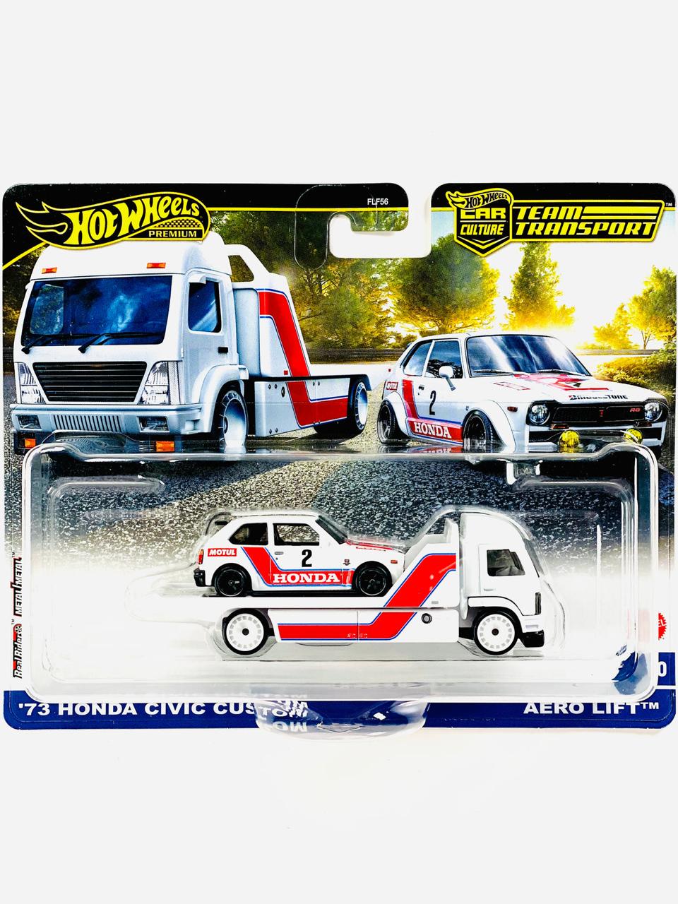 Cocoland Toys Hot Wheels Team Transport '73 Honda Civic Custom and Aero Lift Premium Car Culture Die-Cast Set