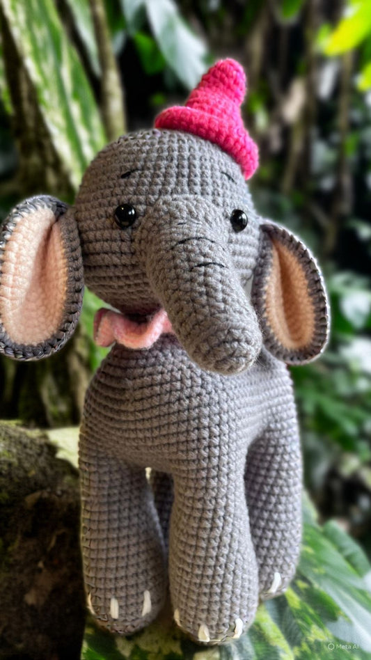 Handmade Crochet Toys Cuteness Overloaded a Beautiful Elephant With Cute Baby Pink Hat Perfect for Playing