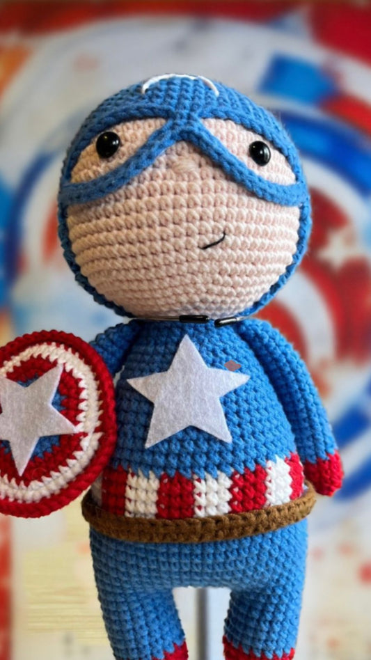Lacyknots Handmade Captain America Superhero Soft Toy, Marvel Avengers Toys, Newborn Gift, Baby Shower Gift, Toys for Babies and Kids, Kids Room Decor