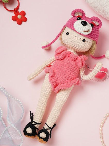 Crochet Handmade Cute Doll With Winter Hat Or Black Shoes With Little Purse All Combination is Beautiful for the Collector Made By Vietnam