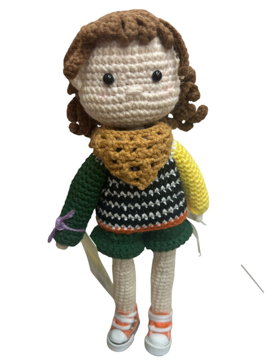 Crochet Cute Doll With Detachable Had With Orange Shoes And Eyes