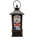 Lighted Street Lamp Shaped Christmas Snow Globe Lantern with Swirling Glitter and Snowman Scene