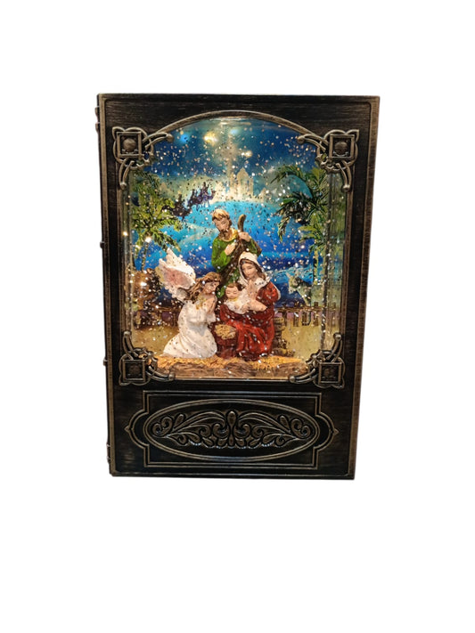 Christmas Snow Globes,Bible Shaped Snowflake Ball Nativity Scene, Silent Night Music Water Lantern