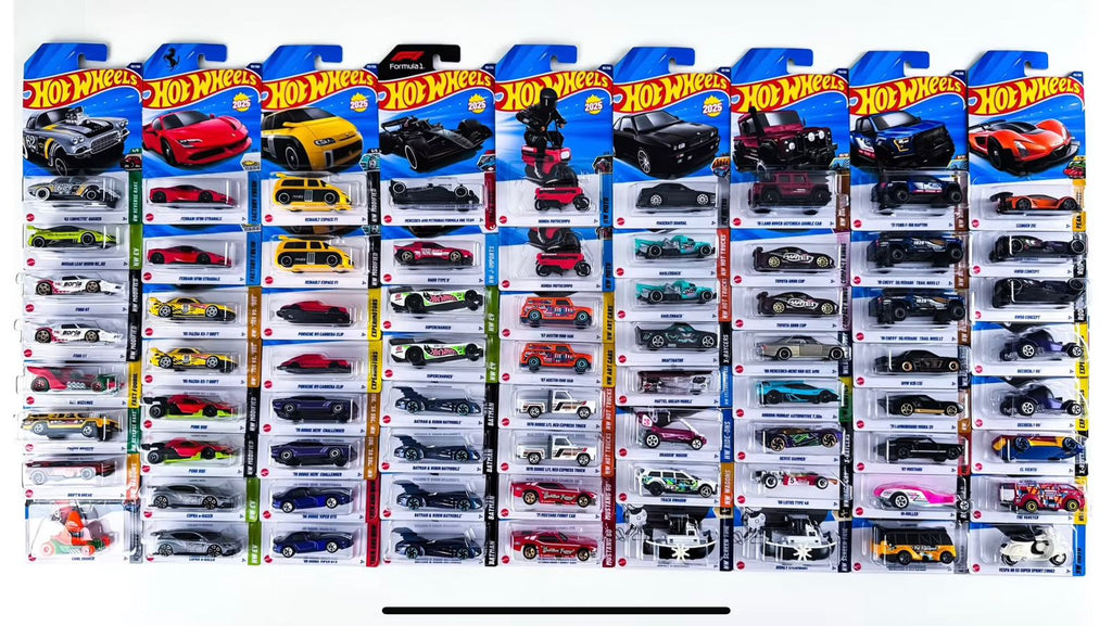 Cocoland Toyz Hot Wheels 2025 J Case assortment showing included mainline vehicles