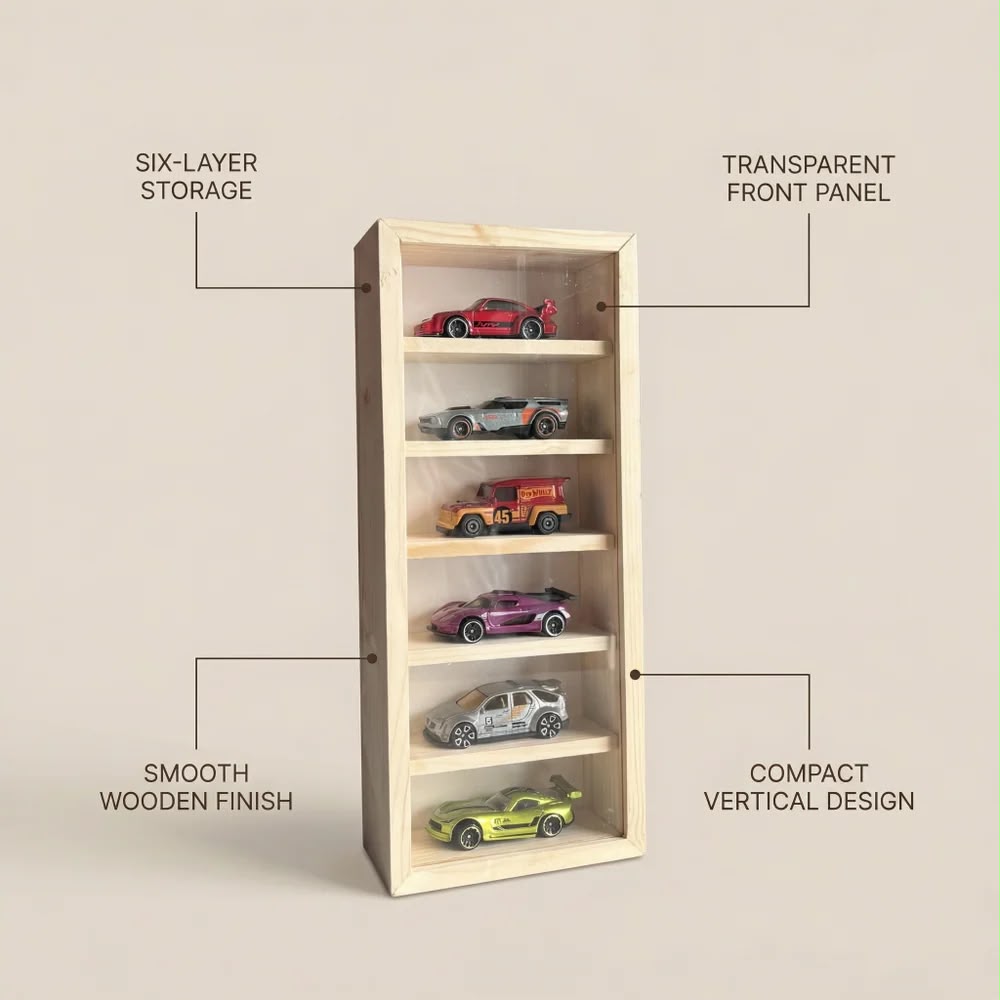 Wooden Diecast Car Display Case 6-Layer (LED OR Without LED)
