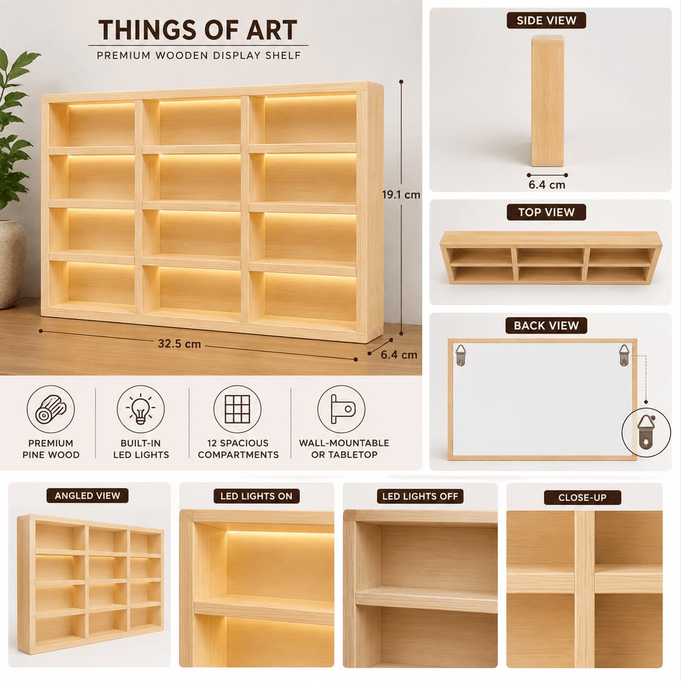 Premium Wooden LED Backlit Diecast & Collectible Display Case (Car Not Included)