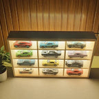 Wooden LED Hot Wheels Diecast Diorama Organizers With Light With Acrylic Dust Covers - Fits 12 Cars ( No cars Included )