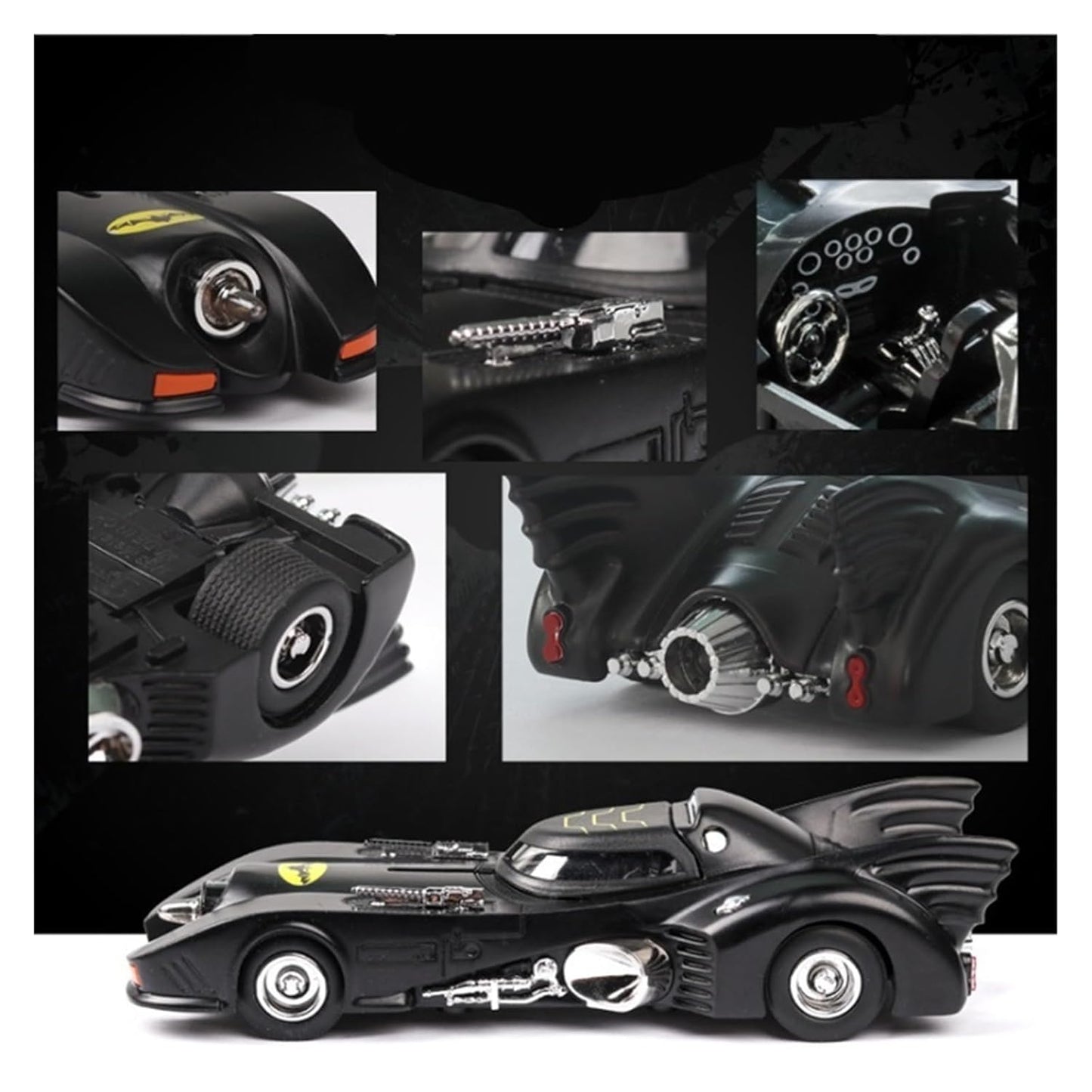 1:38 Scale 1989 Batmobile Toy Die Cast Batman Car Vehicle Push N Go Gift Collectible for Boys and Men