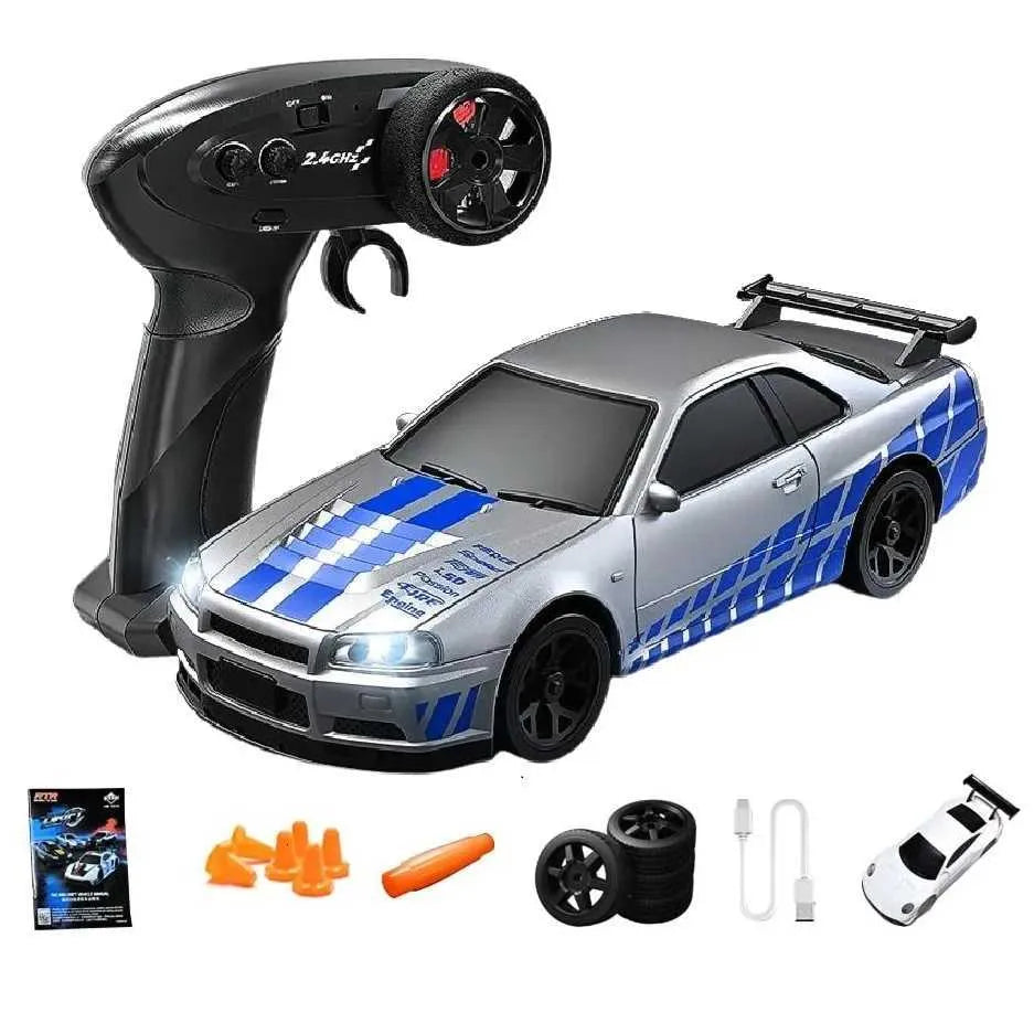 HB Racing Rally R/C1/43 Nissan Skyline GT-R R34 24G Full Ratio 4WD High Speed Car ESP Gyroscope APP Drift Racing Model