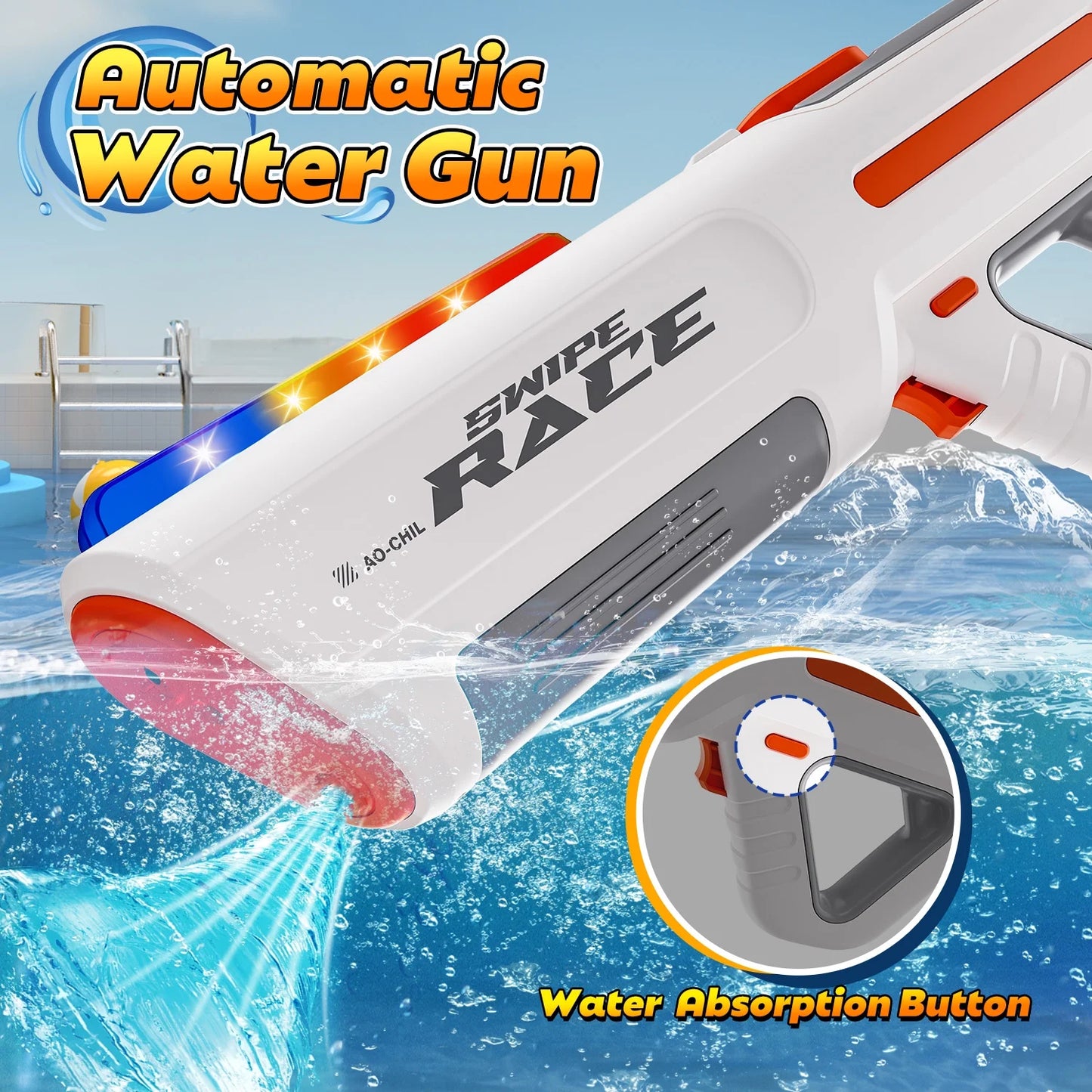 Electric Water Blaster with Colorful Light, Automatic Manual Water Blaster for Adult Kids, Squirt Blaster