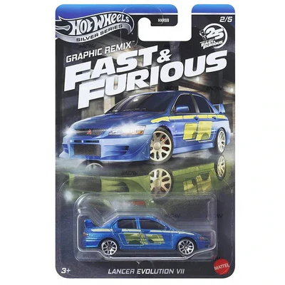 Hot Wheels Lancer Evolution VII Scale 1:64 Imported 2025 Fast and Furious Silver Series Graphic Remix