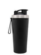 Black stainless steel shaker bottle designed