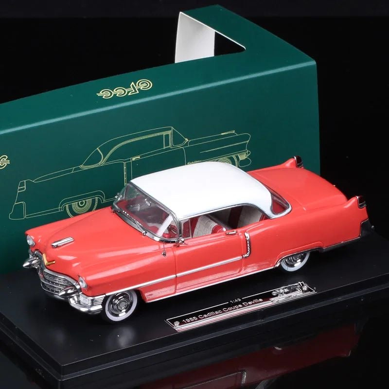 Cocoland Toys GFCC 1954 Cadillac Coupe De Ville Red White 1:43 scale diecast model with acrylic display case