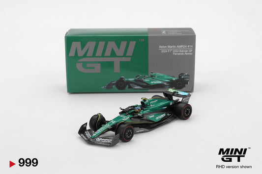 MINI GT Aston Martin AMR24 #14 Fernando Alonso 2024 F1 2024 Bahrain GP