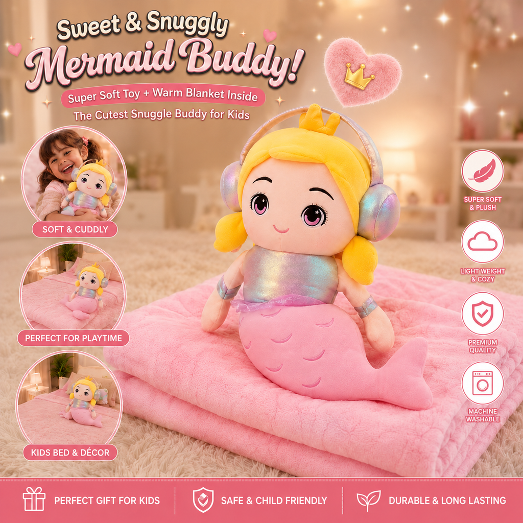 Sweet & Snuggly 2-in-1 Mermaid Plush Toy and Warm Blanket Combo