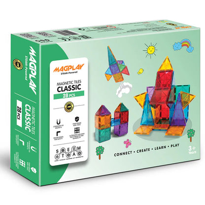 MagPlay Boys and Girls' Magnetic Tiles Constructing and Creative Learning Educational GAMING 28 Pieces