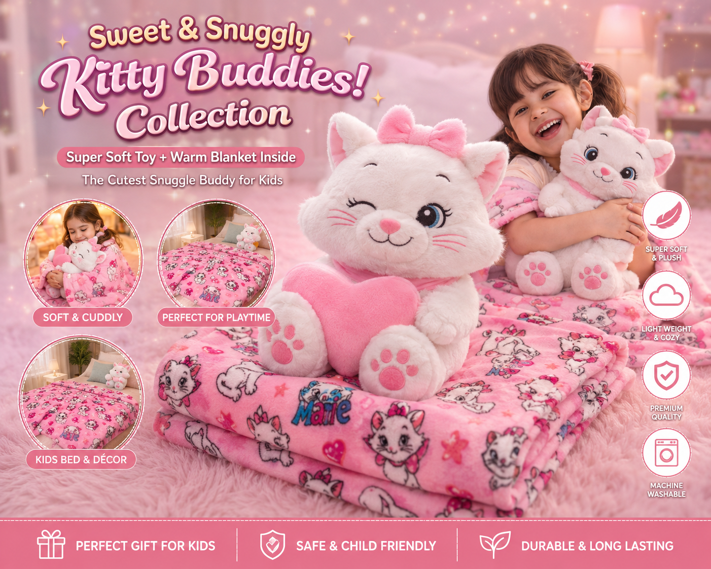 Disney Marie 2-in-1 Soft Toy with Warm Blanket Inside