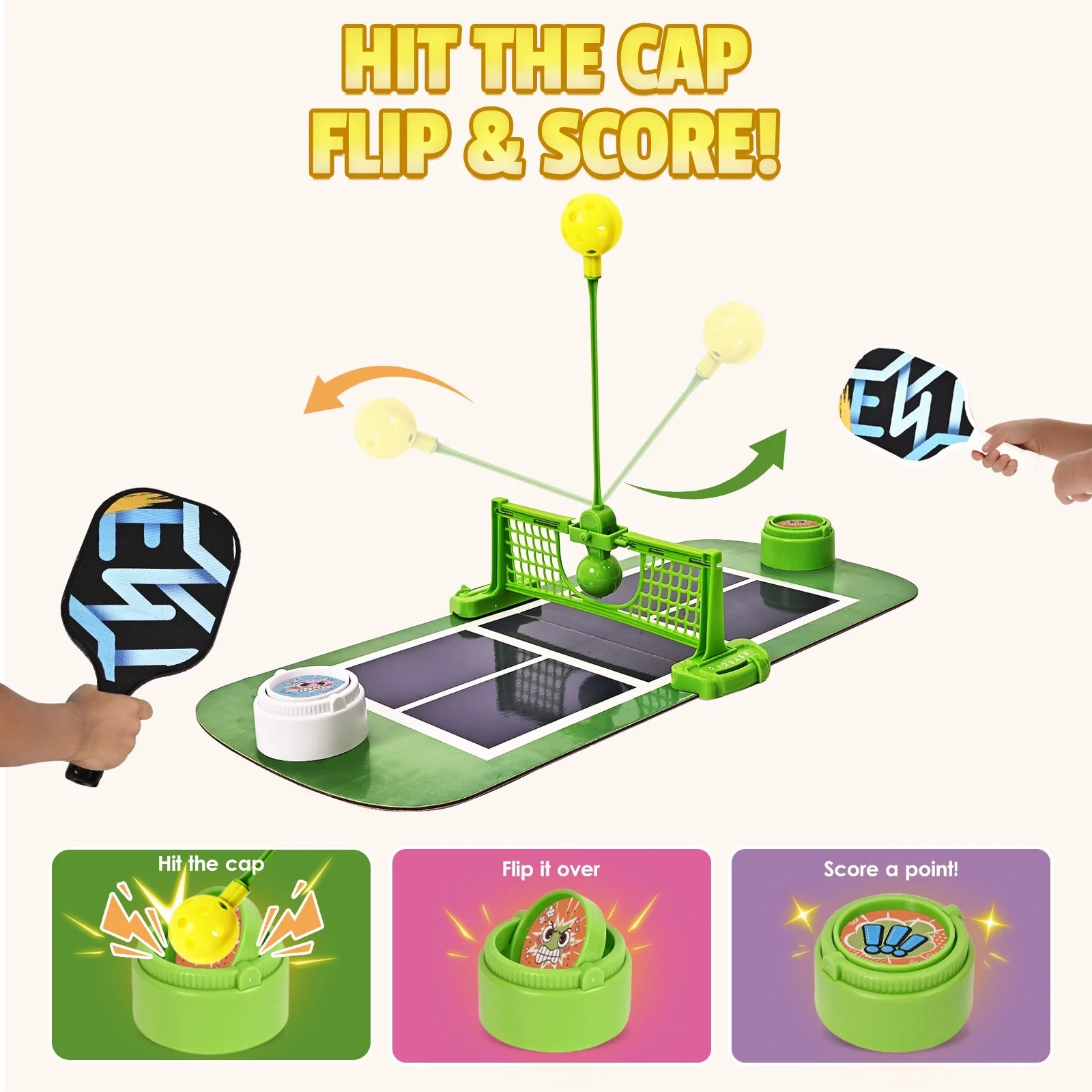 Indoor Tabletop Game for Kids, Board Game No Battery Needed 2 Player Family Interactive Toy for Boys & Girls Screen-Free Hand-Eye Coordination & Fine Motor Skills Gift (Pickle Court Battle)