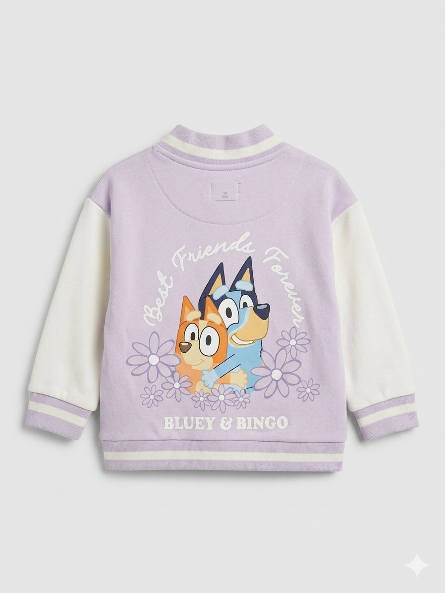 Bluey & Bingo "Best Friends Forever" Girls Lavender Varsity Jacket