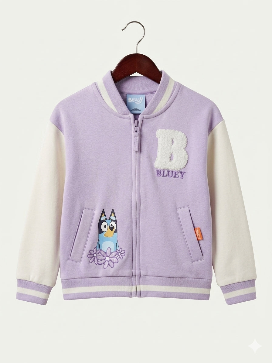 Bluey & Bingo "Best Friends Forever" Girls Lavender Varsity Jacket