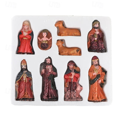 9pcs Christmas Nativity Scene Figurines Set, Resin Holy Family Mary, Joseph, Baby Jesus, Religious Christmas Decor, Nativity Manger Figurine