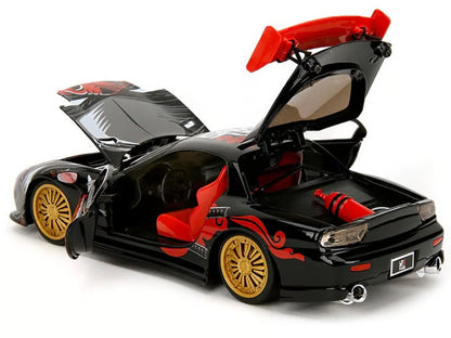 1993 Mazda RX-7 Black with Graphics Lab Monkeys with Saru Diecast Figure 1:24 Scale