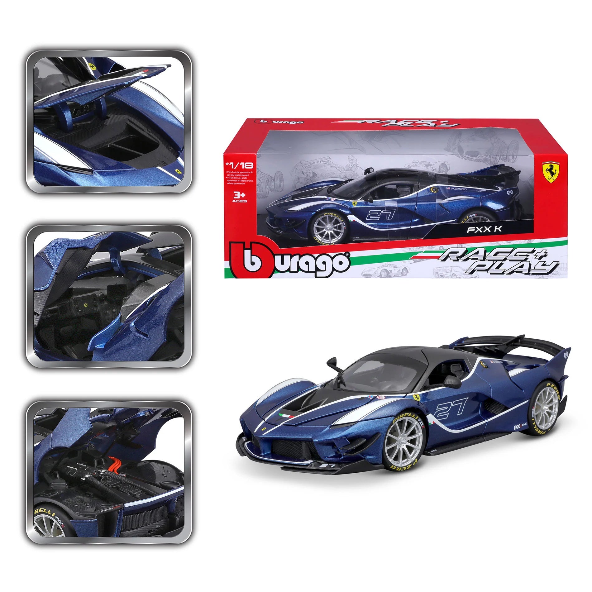 Ferrari FXX K Evo Blue Hypercar Model Side View Cocoland Toys